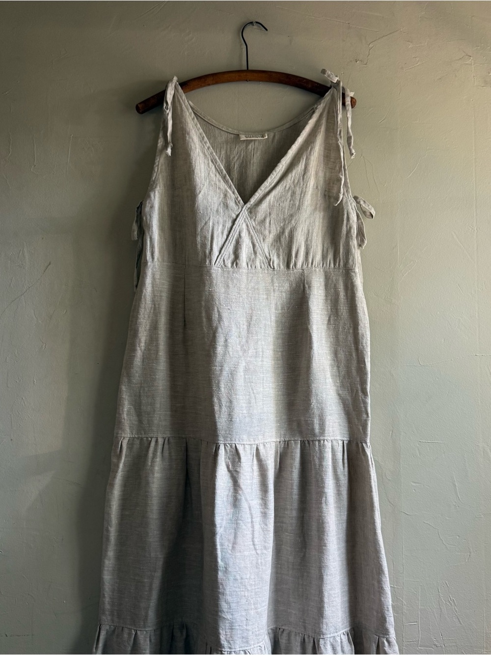 Tie-Shoulder V-Neck Maxi Dress in Light Gray